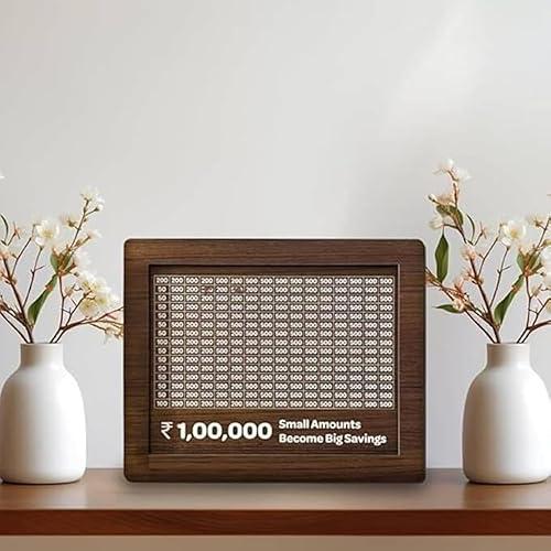 Money Saving Box for Adult and Kids 1 Lakh Wooden Piggy Bank: Premium Money Saving Box for Adults, Girls, and Kids - Saving Box for Women, Men with Number Display - Stylish Kiddy Money Bank