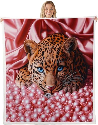 Castle Fairy Leopard Flannel Fleece Throw Blanket 60"x80" African Wild Animal Cheetah Fuzzy Blanket for Sofa Couch Modern Luxury Jewelry All Season Bed Blankets Plush Blankets,Pink