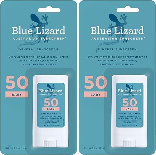 Blue Lizard BABY Mineral Sunscreen Stick with Zinc Oxide,SPF 50+,Water Resistant,UVA/UVB Protection - Easy to apply,Fragrance Free,.5 oz,(Pack of 2)