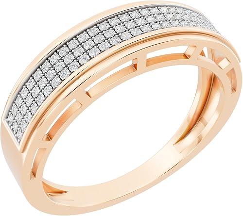 Dazzlingrock Collection 0.25 Ctw Round White Natural Diamond Three Row Micro-Pave Men's Wedding Band in 10K Real Solid Gold