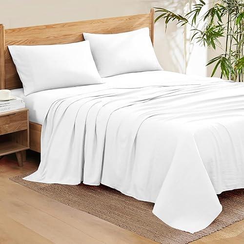 jaycorner 100% Organic Cotton Olympic Queen Size Sheets Set, Soft & Comfy All Season Breathable Sheets, Percale Weave Fits 14-18" Deep Pocket, Eco Friendly Naturally Cooling (Solid, White)