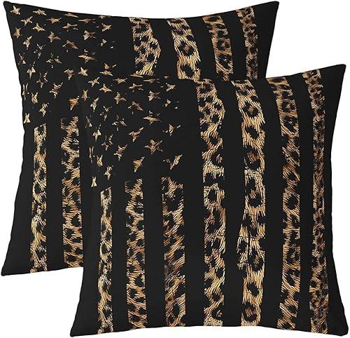 Erosebridal American Flag Leopard Print Pillow Covers 20x20 Inch Set of 2 Cheetah Decor Throw Pillow Covers Wild Hunting African Safari Animal Decorative Square Pillow Cases Geometric Cushion Cases