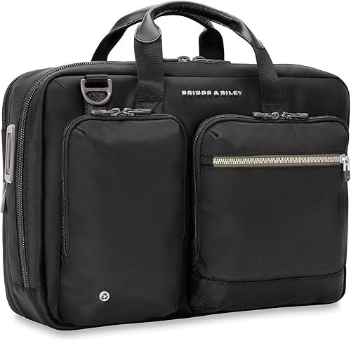 Briggs & Riley Medium Expandable Briefcase - Laptop Bag for Work & Travel, Briefs for Men & Women, Includes Shoulder Strap, Self-Repairing Zippers, Fits up to 15" Computer - HTA Collection, Black