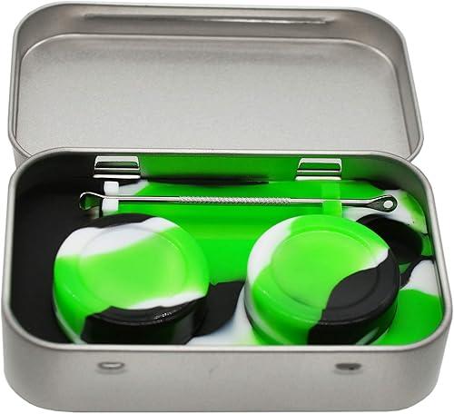 Portable 5ml Silicone Wax Containers with Metal Case Non-stick Concentrate Jar (Green White Black)