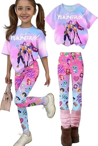 K Pop Outfits Set for Girls Short Sleeve T-Shirt and Long Pants for Ages 2-12 Clothes