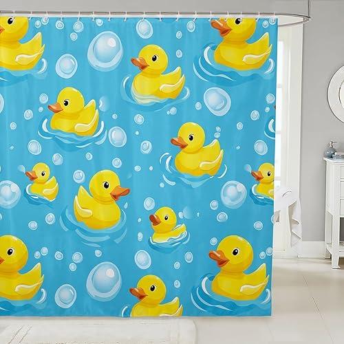 Erosebridal Kids Yellow Rubber Duck Shower Curtain Cartoon Ducks Bath Curtain Funny Animal Bathroom Accessories Cute Pet Animal Fabric Shower Curtains,72" Wx72 L for Boys Girls