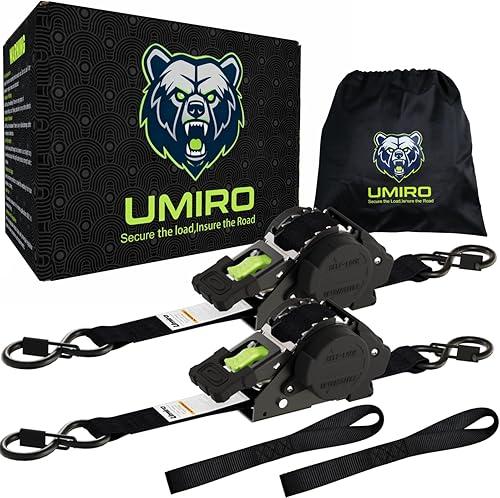 Retractable Ratchet Straps 1''x 12ft Heavy Duty Tie Downs Bolt on Auto Retract Ratchet Strap 1760lb Break Strength Self Retracting for Truck,Cargo,Trailer,Motorcycle,ATV,UTV (Black-Green,2 Pack)