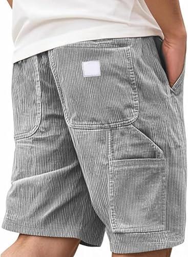 Mens Corduroy Shorts Casual Elastic Waistband Big and Tall Shorts Solid Color Lightweight Work Short with Pockets — 7% off