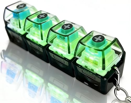 Keyboard Fidget Keychain, Keyboard Keycap Stress Relief with LED Light – 4-Key Portable Keychain Fidget Toy Transparent Keycap for Adults, Gift for Men Women (1pack Black)