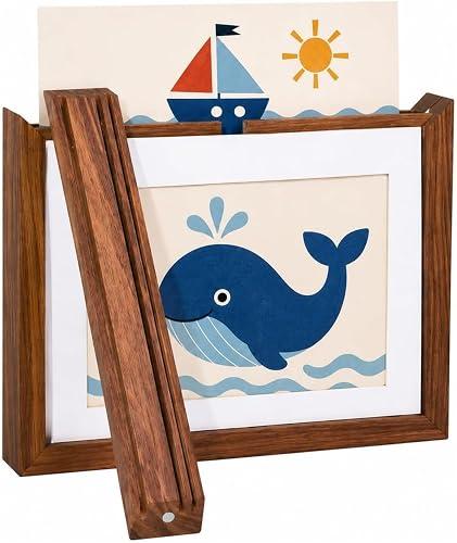 Magnetic Art Frame 8x10 - Holds 160 Drawings, Wood (Walnut) | Real wood front-loading frame, holds 160 drawings, wall mount design, for classroom, playroom, gift for parents and teachers