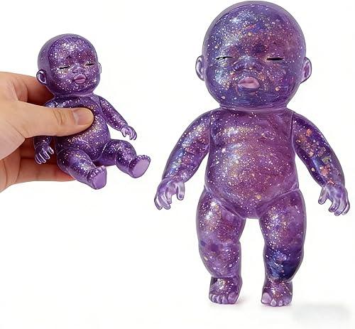Glitter Babies Doll Squishies Stress Toy – 4" Soft Squeezable Fidget Toy, Cute Sparkly Sensory Decompression Doll for Adults, Portable Desk Decor & Anxiety Relief Gift (Purple)