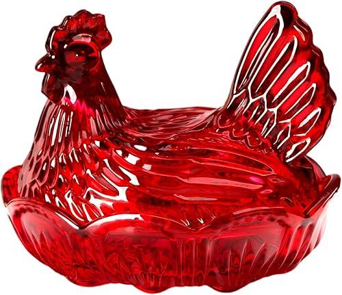 Hen on Nest Crystal Glasses Dish, Hen on Nest Candy Dish with Lid, Retro Bowl Jar Table Decorations for Home Offices Kitchen