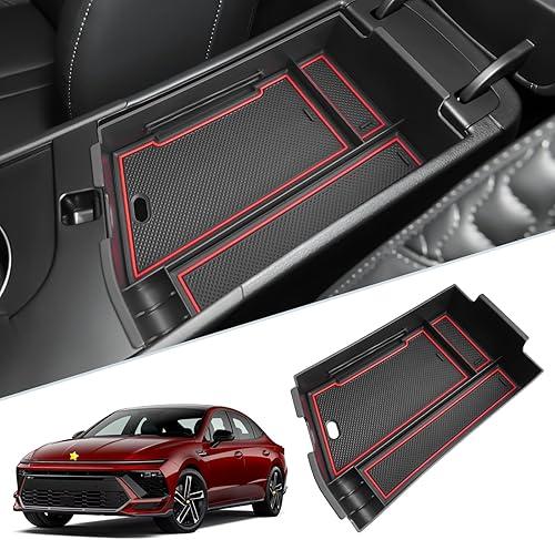 SKTU for 2024 2025 2026 Hyundai Sonata Center Console Organizer 2024 2025 2026 Hyundai Sonata Console Tray ABS Storage Box Hyundai Sonata 2024 2025 2026 Accessories with Coin Holder (Red)