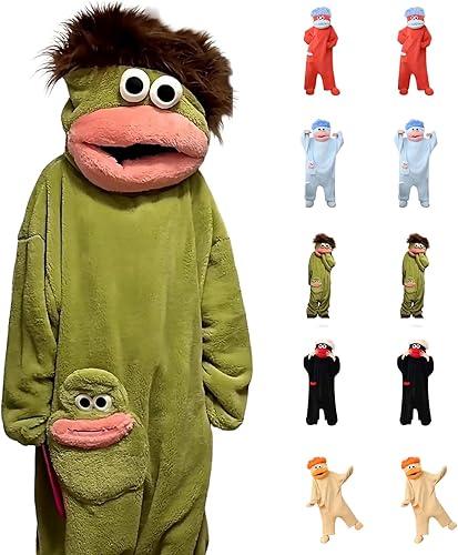 Silly Onesie Funny Green Monster Hooded Fleece Pajamas Soft Plush One-Piece Loungewear