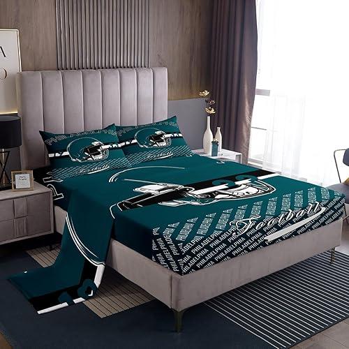 Feelyou Football Bed Sheets Set Full Size Philadelphia Bed Set for Kids Boys Girls Football City Deep Pocket Fitted Sheet Sports Games Breathable Soft Lightweight Microfiber