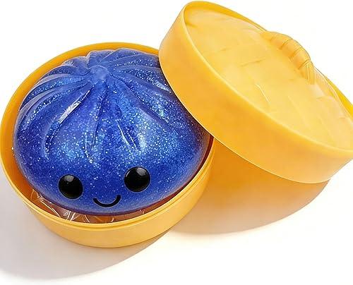 Glitter Dumpling, Glitter Dumpling Squishy Box, Dumplings Sensory Squeeze Toy for Stress Relief for Adults & Kids (Blue)
