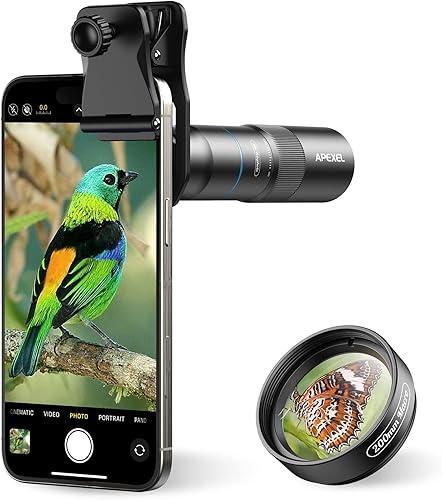 APEXEL 10X Tele-Macro Pro Dual Lens 2-in-1, Portable Clip-On Telephoto Macro Lens for iPhone, Compatible with Samsung & Almost All Smartphones, Pro Photography for Travel, Concert, Exploration