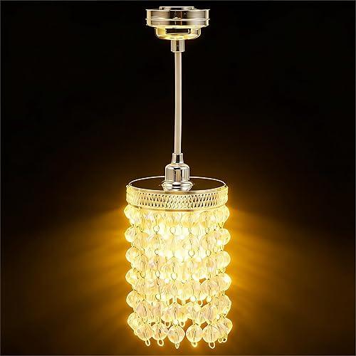 jojofuny Miniature Dollhouse Chandelier: 1/12 Scale Beaded Hanging Lamp - Silver Mini Ceiling Light for Dollhouse Decoration, Led Battery Operated Chandelier Model for Furniture Accessories