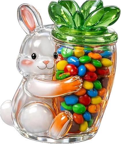Elegant Easter Glass Canister with Rabbits Chick Eggs Shape Clear Candy Jar Chocolate Treats Box for Gifting and Storage Glass Storage Jar