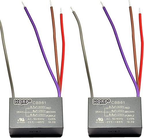 HQRP 2-Pack Ceiling Fan Capacitor CBB61 3.7uf+4uf+5.5uf 4-Wire