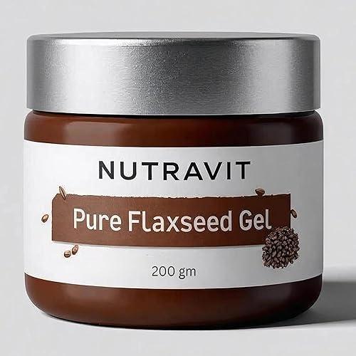 NUTRAVIT Pure Flaxseed Gel With Vitamin E For Hair & Skin, Strengthens & Nourishes Hair & Skin Health, Safe & Mild For All Skin Type, Reduces Fine Lines & Wrinkles, 200g