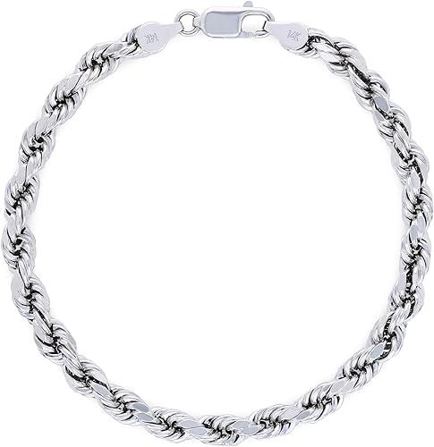 Nuragold 14k White Gold 5mm Rope Chain Diamond Cut Bracelet (7"-9") Italian Jewelry for Men & Women