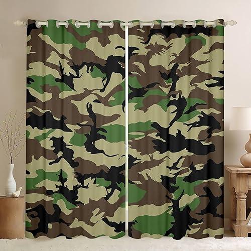 Feelyou Camouflage Curtains for Bedroom Living Room Camo 30%-50% Blackout Shades Military Style Room Darkening Curtain Wild Window Treatments, 2 Panels 38 x 45 Inch Amry Green Decor