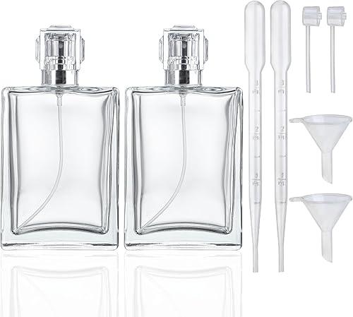 YU FENG 2 Pack Perfume Spray Bottles, 100ml/3.4oz Refillable Glass Perfume Atomizer, Empty Square Clear Glass Cologne Bottles with Fine Mist Spray