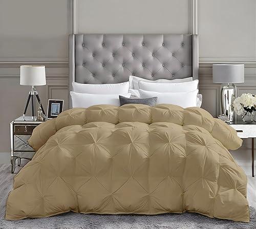 Alaskan King Down Alternative Comforter 136x120 Inch Taupe – 500 GSM Ultra Soft Breathable, Luxury Pintuck Pinch Pleat, All Season Duvet Insert with Corner Tabs, Machine Washable | Breathable material