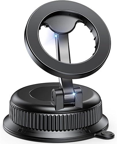 Magnetic Car Phone Holder for MagSafe, Strong Suction Cup Car Phone Mount for Dashboard & Windshield, 360° Rotatable & Foldable, Adjustable Cell Phone Holder for Car, Fits iPhone 12–17 Series