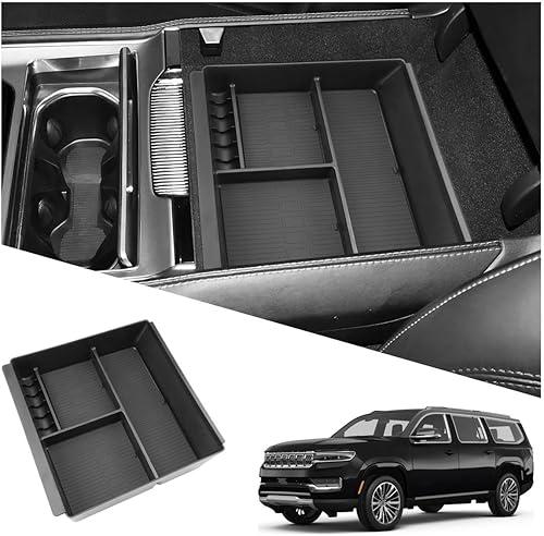 Center Console Organizer Compatible with 2022-2026 Jeep Wagoneer/L , 2022-2026 Jeep Grand Wagoneer/L Accessories, with Coin Box Sunglasses Holder Armrest Storage Box(Only for Without Refrigerator)
