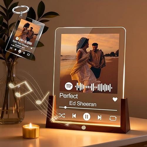 Personalized Gifts for Girlfriend Boyfriend - Spotify Plaque, Custom Music Acrylic Song Plaque Frames with Photo, Customized Picture Frame for Him Her Women Men Couples Anniversary Birthday Gifts