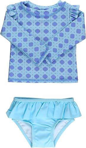 RuffleButts Baby Girls Modern Skirted Rash Guard Bikini - UPF 50+ Sun Protection Swimsuit