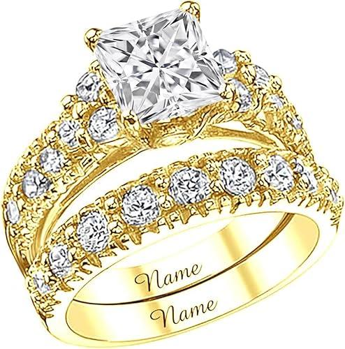 14K Gold 3.0 CT Lab Grown Diamond Bridal Set for Her, IGI Certified, DE-Color, VS, 10K 14K 18K Gold Diamond Wedding Ring Set for Women, 1.0 Cttw Accent for Engagement, US Size 4-18