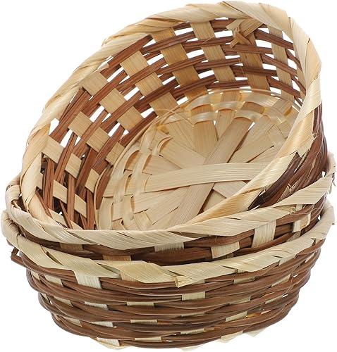 3Pcs Bamboo Round Woven Baskets for Fruit, Bread, Vegetables, and Pantry Storage - Handmade Small Wicker Baskets for Home, Kitchen, and Restaurant Organization 6.7 x 2.4Inch