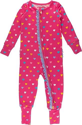 RuffleButts SoftSnooze - Viscose from Bamboo Baby Girls Ruffle One Piece Convertible Pajamas