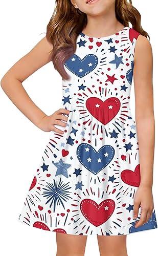 Sleeveless Dress Summer Dresses for Girls Casual 250Th Anniversary Dresses 4Th of July Patriotic Dress