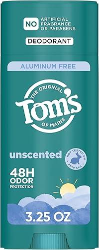 Tom’s of Maine Unscented Natural Deodorant for Men and Women, Aluminum Free, No Artificial Fragrances, Dyes, or Preservatives, Baking Soda Free, 48 Hour Odor Protection, 3.25 oz