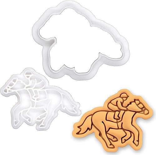 BAKERLOGY Jockey Mini Cookie Cutter & Stamp Set – Horse Riding Fondant Embosser for Equestrian Baking, Pony Party, Race Day, Cake Decorating Tool