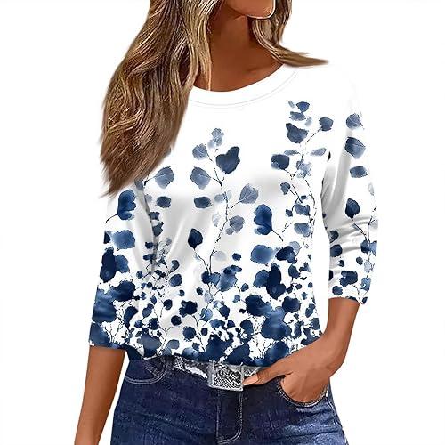 3/4 Length Sleeve Womens Tops Casual Blouses Spring Fashion 2026 Round Neck Business Trendy Tunics Top Shirts