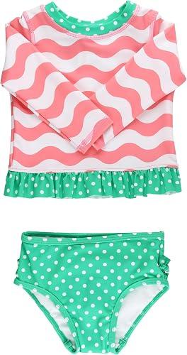 RuffleButts Baby/Toddler Girls Long Sleeve Rash Guard UPF50+ Sun Protected Bikini Swimsuit