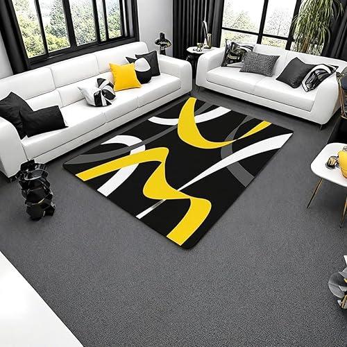 Erosebridal Grey Black Yellow Carpet Gray White Striped Abstract Indoor Floor Mat 6'6" x 4'11" for Kids Adults Geometric Stripes Area Rug Modern Fashion Decorative Rug Room Decor — 12% off