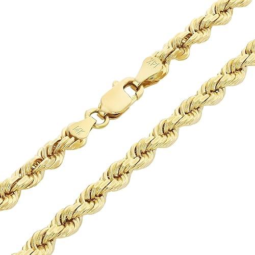 Nuragold 14k Real Yellow Gold 4mm Solid Rope Chain Diamond Cut Necklace (18"-30") Italian Jewelry for Men