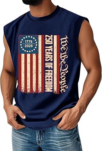 250 Years Merica 1776-2026, Men's 250Th Anniversary Funny Sleeveless Crew-Neck Tank Top Patriotic Tee, S-3XL