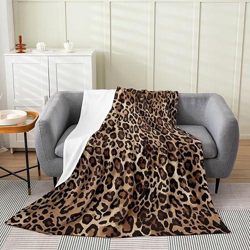 Erosebridal Leopard Print Flannel Blanket 40x50 Inch Dark Brown Cheetah Fleece Blanket Geometric Modern Fuzzy Plush Throw African Safari Animal Living Room Decor for Sofa Bedroom