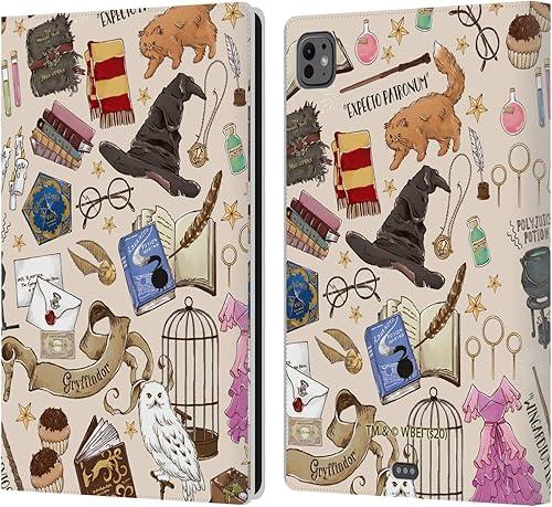 Head Case Designs Officially Licensed Harry Potter Hogwarts Pattern Deathly Hallows XXXVII Leather Wallet Case Compatible with Apple iPad Pro 11 M4/M5 2024/2025