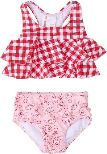 RuffleButts Girls UPF50+ Sun Protection Flounce Bikini Two Piece Swimsuit