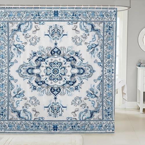 Erosebridal Vintage Floral Shower Curtain Set - Light Blue and White Flower Bathroom Decor for Kids Adults | Retro Aesthetic Flowers Bathroom Set 72 x 84 Inch | Farmhouse Fabric Shower Curtain