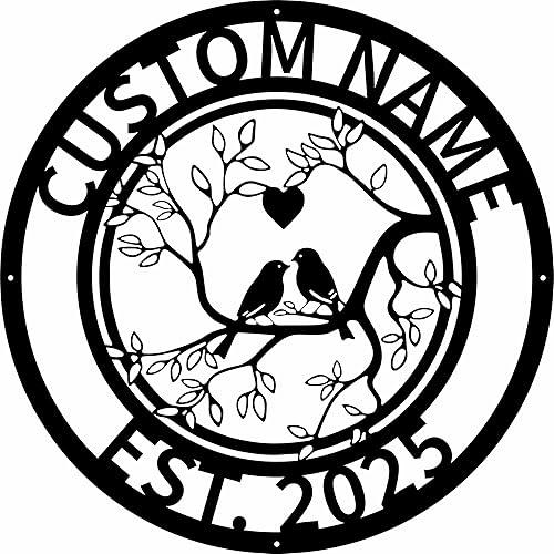 Metal Love Birds Rustic Wedding Decor, Personalized Anniversary/Bridal Shower Gifts, Custom Signs Outdoor/Indoor Metal, Unique Personalized Gift for 25th/40th/ 50th/60th Anniversary