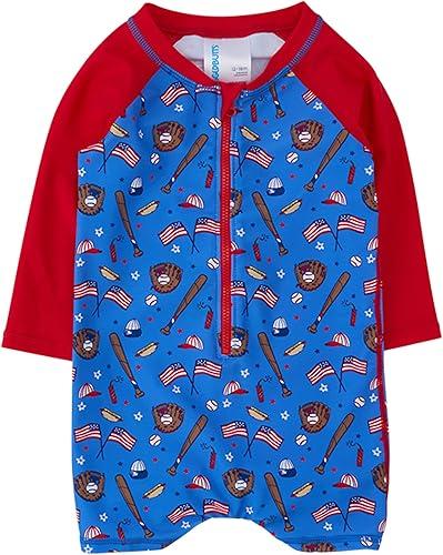 RUGGEDBUTTS Baby/Toddler Boy Swimsuit, One Piece Zipper Rash Guard Sunsuit with UPF 50+ Sun Protection
